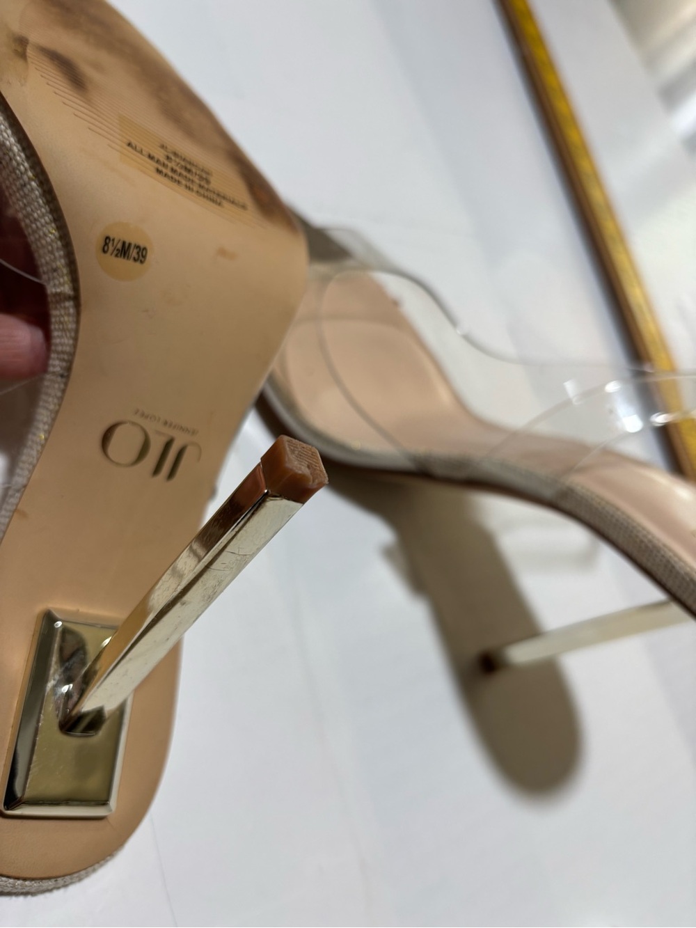 Jennifer Lopez Clear Strap Nude and Gold Stiletto Heels 39 - Picture 12 of 15